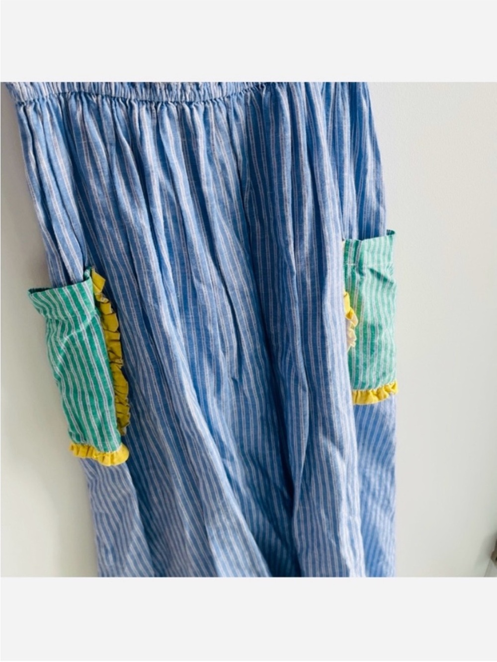 RHODE Ollie Yellow, Green Blue Stripe Smocked Midi Dress with Contrast Pockets - Picture 4 of 7